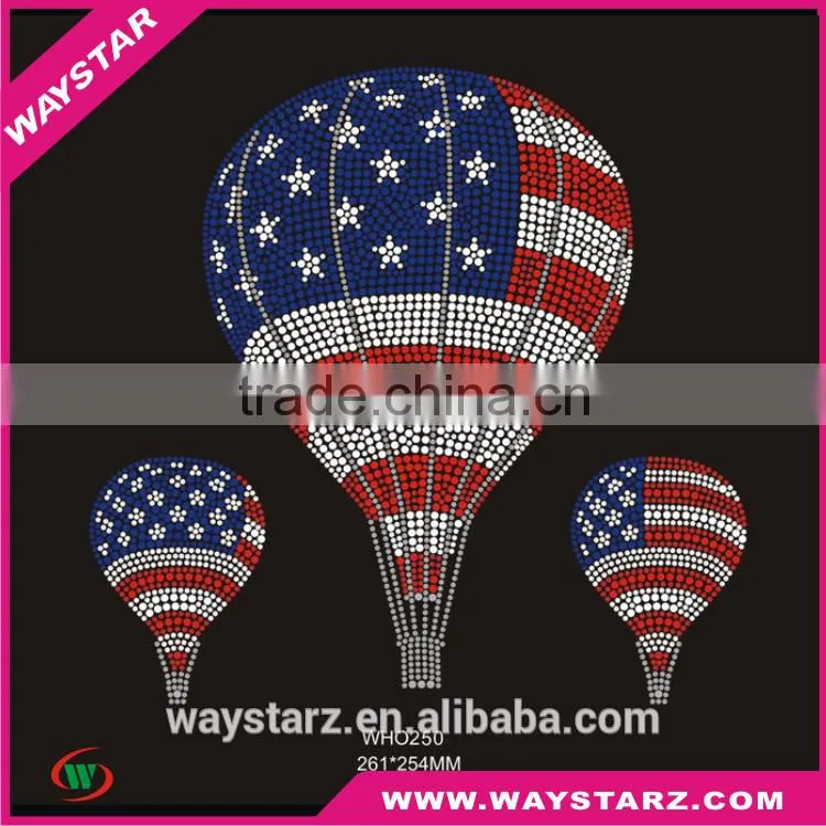 American Flag On Hot Air Balloon Iron On Rhinestone Decorations