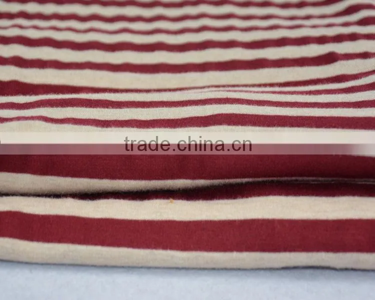 Jiufan Textile High Qty Knitted Fabric T/R Spandex Yarn Dyed Stripe Cream Maroon Stripe Fabric