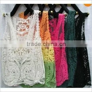 Sleeveless vest gauze embroidery, crochet hook flower lace jacket vestS04