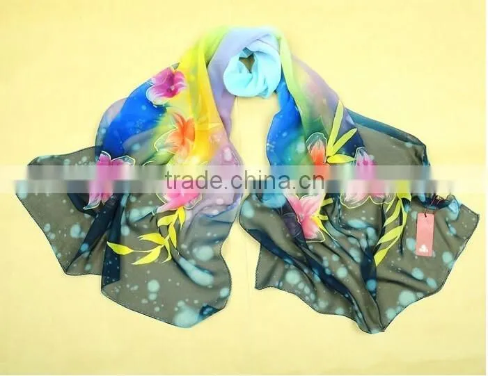 Customize digital printed 100% silk scarves long chiffon scarf NO MOQ