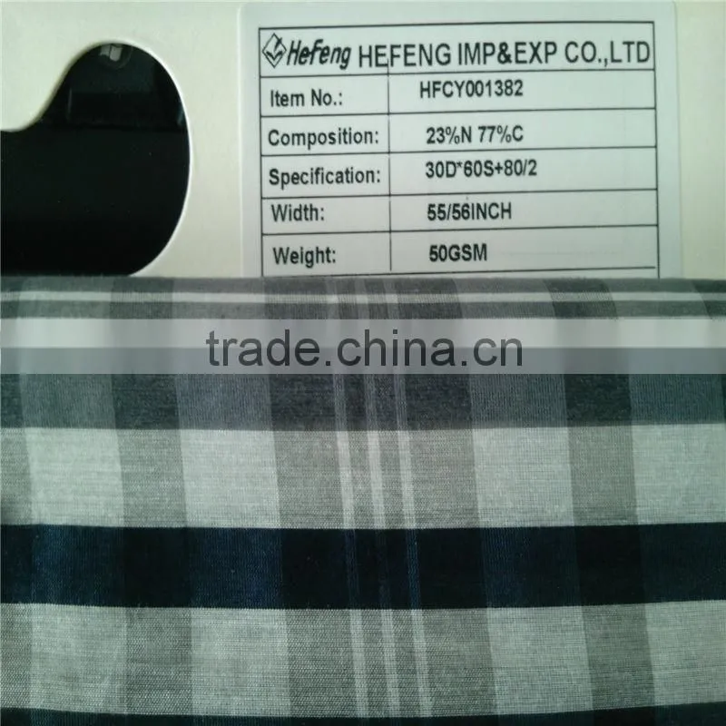 shirt fabric yarn dyed woven fabric nylon cotton blended plaid check fabric light voile fabric