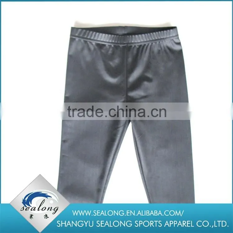 China wholesale Casual girls leggings custom thin PU black leggings for children