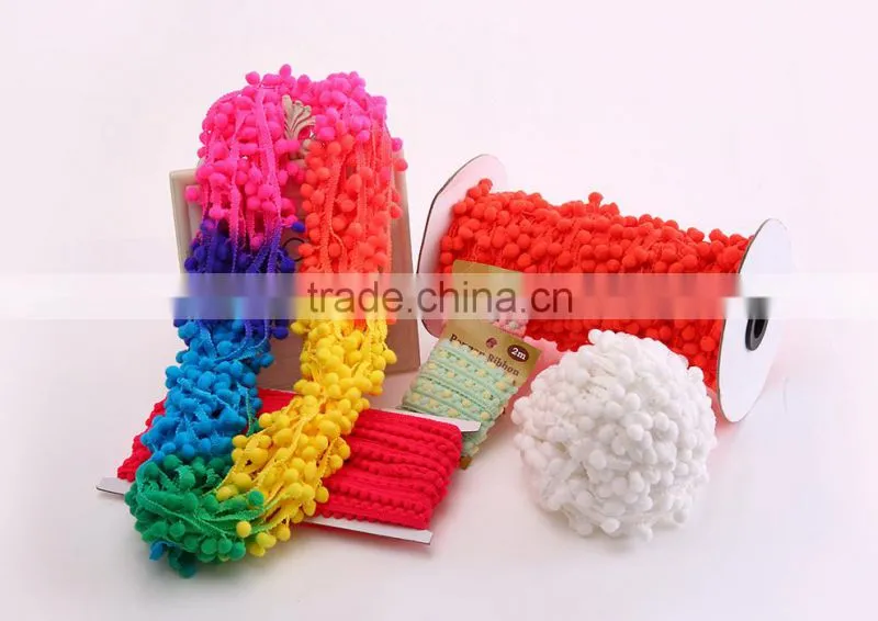 fashion distant-dyeing ponpon fringe colorful pompon lace decorative pom pom trim