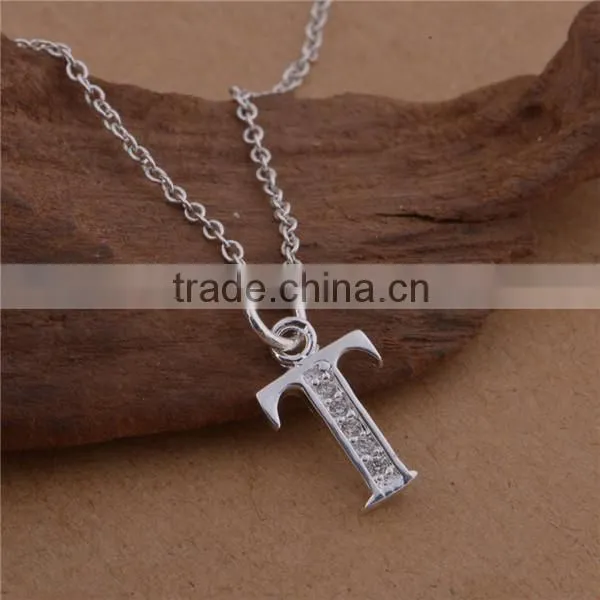 silver chian t initial letter pendant, fashion letter pendant jewelry