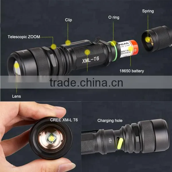 S16 IPX5 Waterproof 18650 Rechargeable 400lumens T6 LED High Power Police Security Led Flashlight
