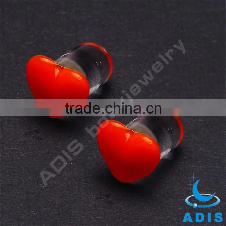 Cute Pretty Girls Red Flower Shape Tranparent Glass Ear Plugs