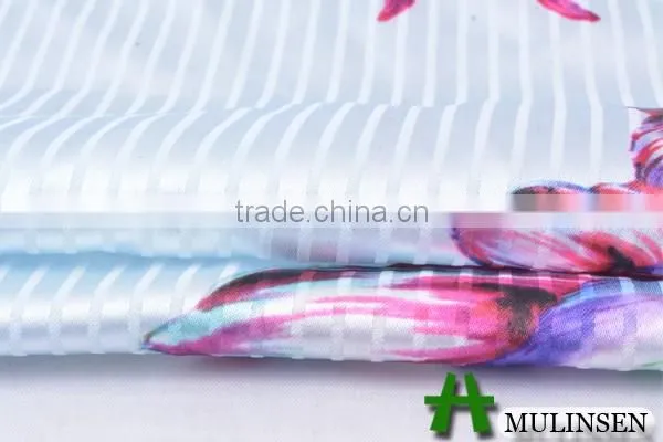 Shaoxing Mulinsen woven new design print stretch satin jacquard fabric