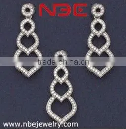 2013 best selling wax micro pave setting silver jewelry set,AAA grade white cz, quality rhodium plated,earrings and pendant