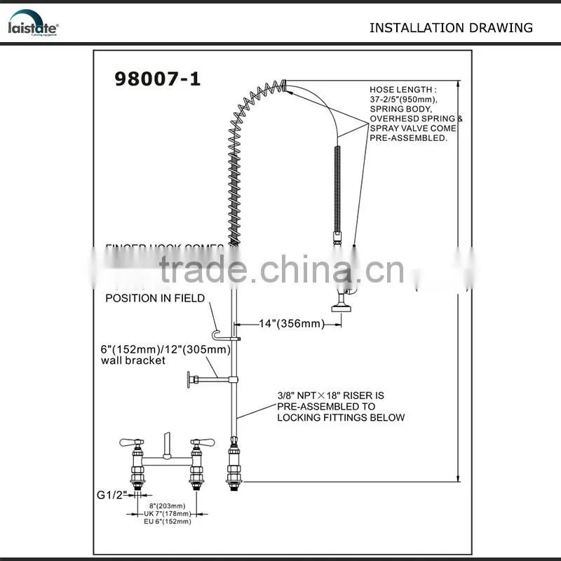 Commercial Kitchen 8''(203mm) Center Deck Mounted Pre-Rinse Unit Faucet (98007-1)
