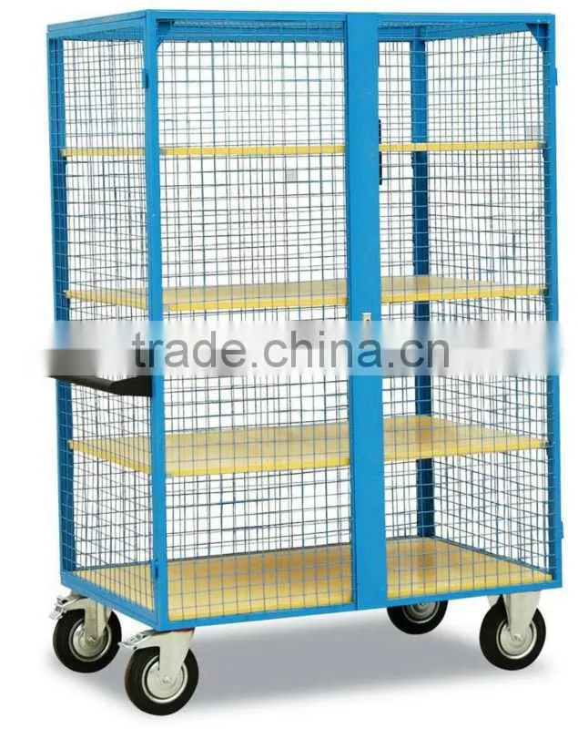 Blue Moveable Wire Mesh Logistics Trolley