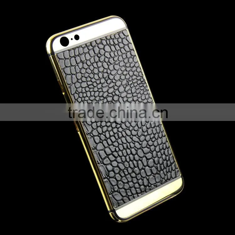 croco/bull leather gold 24ct plat back housing bezel for iPhone 6 Plus, 5.5 inch