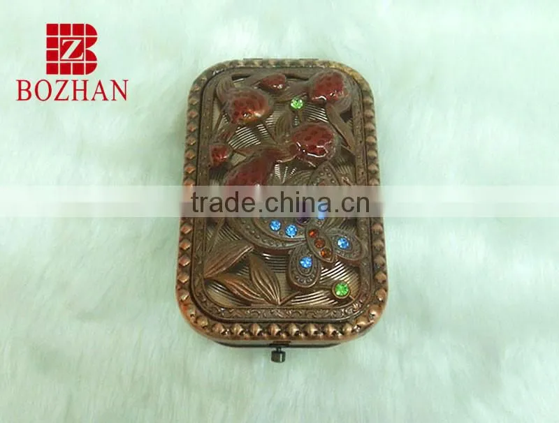 Butterfly rhinestone makeup mirror/red bronze pocket mirror/butterfly rhinestone cosmetic mirror