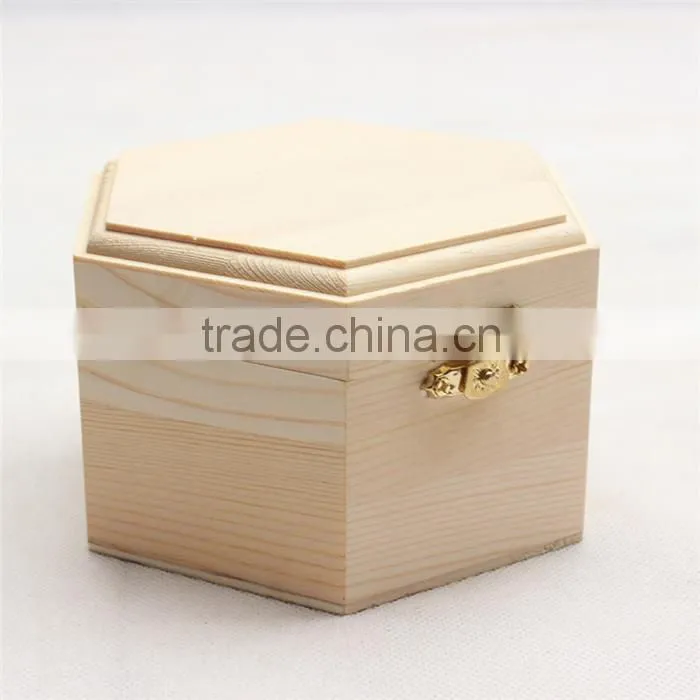Stylish hexagon small wood box,polished small wood salt box