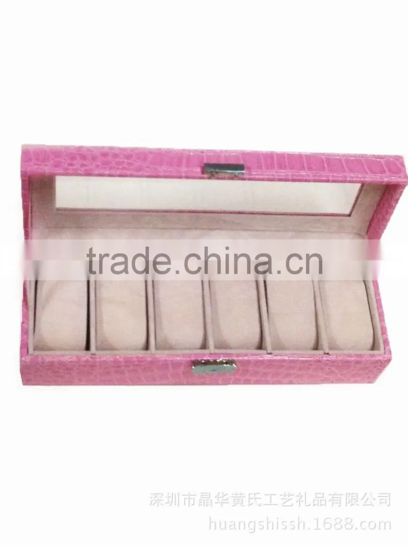Hot sale 6 slots customized elegant leather covering wood watch box