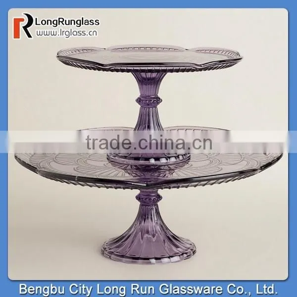 LongRun Purple Glass Marcella Cake Stands Special Design Glassware with OEM Design