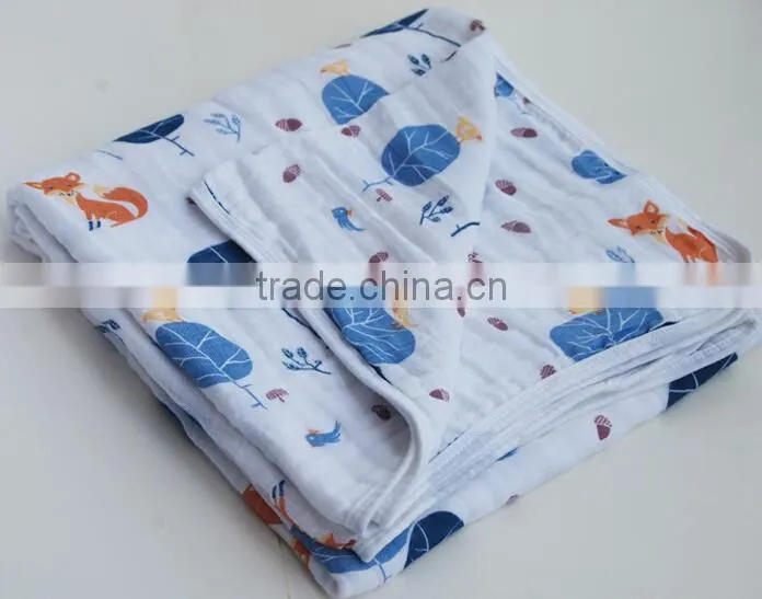 100% Cotton Printed Blue Design Baby Muslin Swaddles