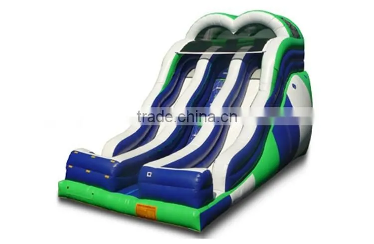 Jumpfun blue and green and white double drop fall inflatable water slide
