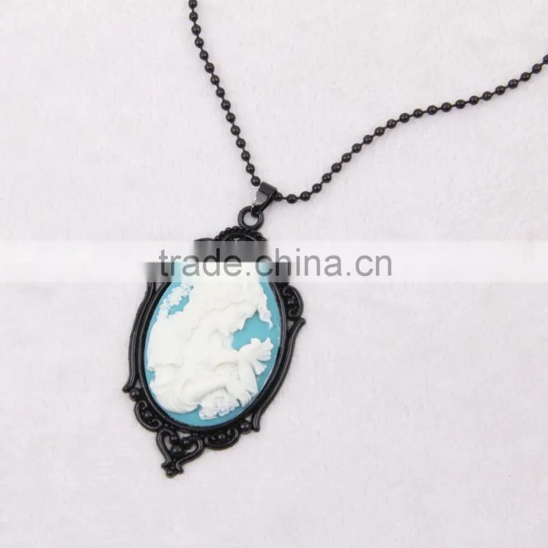 fashion jewelry necklace steampunk necklace classical blue resin silhouette cameo black pendant 2015 new made in China yiwu