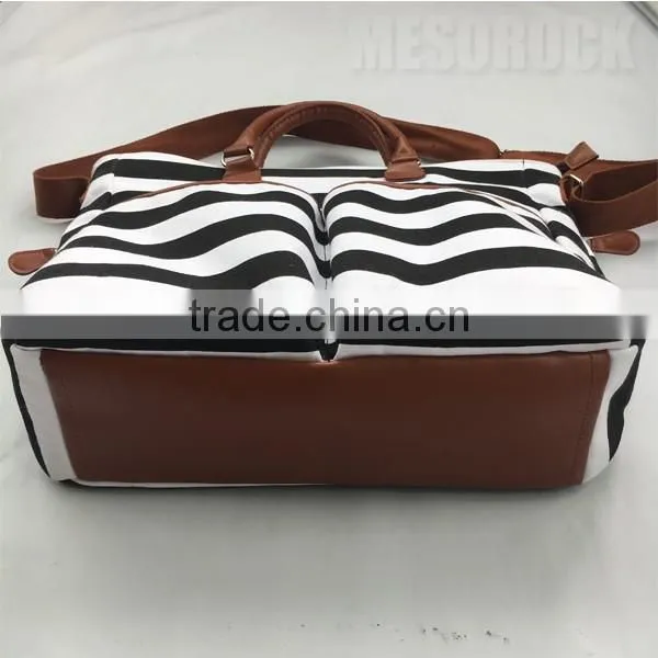 Black & White Stripe Cushioned Canvas Diaper Bag Mummy Bag Baby Diaper Bag