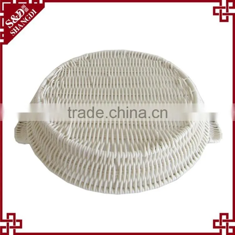 Eco-friendly 3-pc food or sundries receiving plastic weave white wicker basket