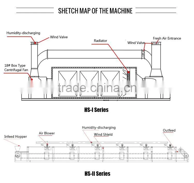 2000Kg/H conveyor belt drying machine