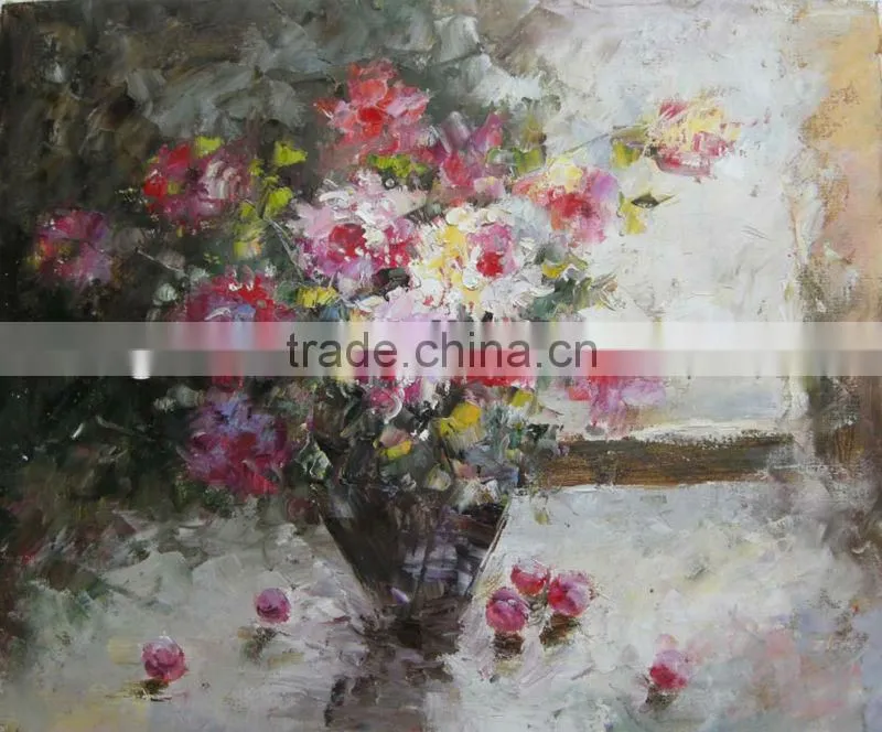 2017 hot sell handmade oil painting flowers in vases