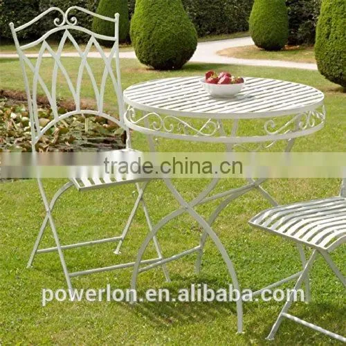 Antique White Cast Iron Folding Bistro Set Garden Furniture