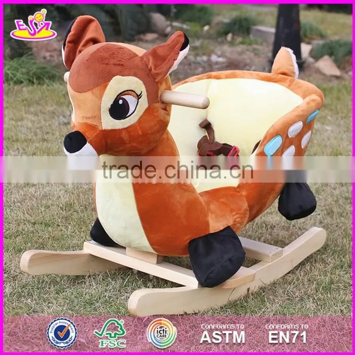 2017 new design lovely plush deer toddlers wooden rocking animals W16D074