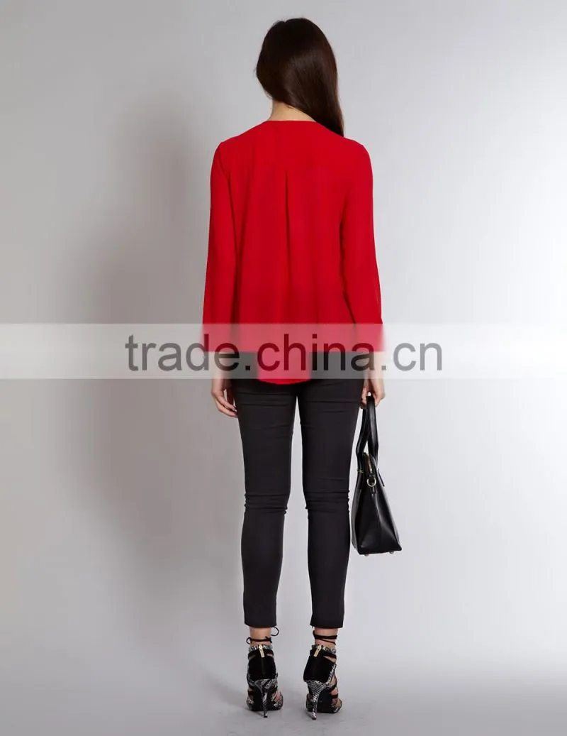 necklace detail red chiffon top,china top ten selling products,girls fancy top
