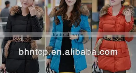 BHN9820 winter dress Long down Ladies Black Leather jacket fur collar down Casual