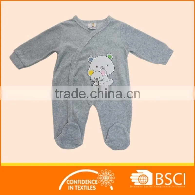 New Fashion Animal Print Plain Grey Long Sleeved Cotton Baby Clothes Romper