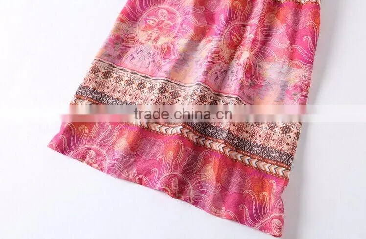 F20045A Europe style women silk dress printed pattern one piece dress