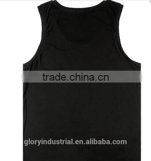 2015 wholesale black printed men gym tank tops in bulk