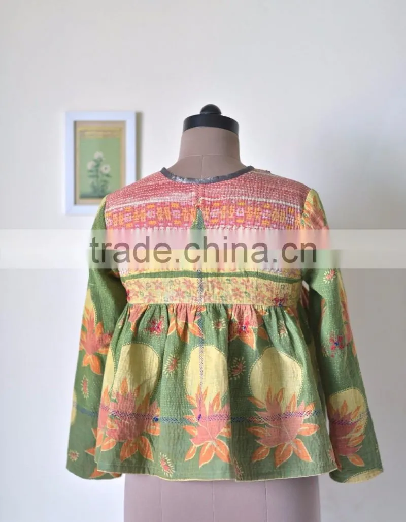 Vintage Kantha Kediyu Style Jacket in Beautiful Vintage Colors ~ Medium