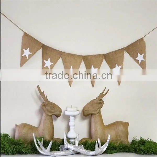 Christmas White Star Natural Hessian Burlap Decoration Banner bunting shabby