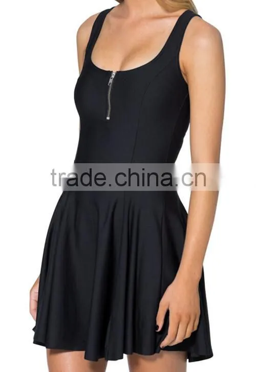 2017 Women's One Piece Black Skater Dress with zipper