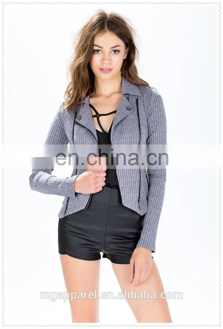 long sleeve decorative zip pocket new style jacket for women wholesale