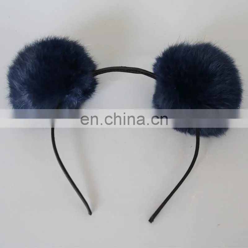 Popular style fur bobble accessory girl fur hair hoop with rabbit fur ball