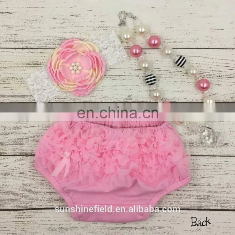 Baby Bloomers Matching Baby Headband and Chunky Necklace Baby Girl Diaper Covers