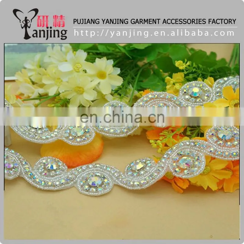 Professional Factory White Beaded Lace Trim Rhinestone Lace Trim For Wedding Bridal Belt Dress