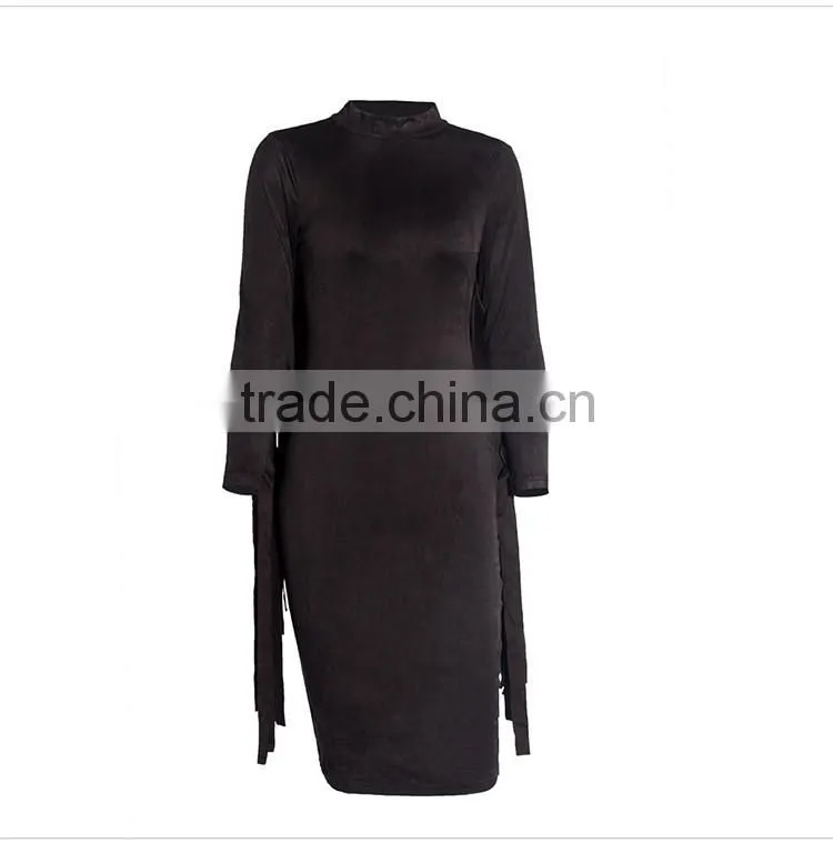 woman fashion dress personality tassel bandage dress long sleeve evening dress
