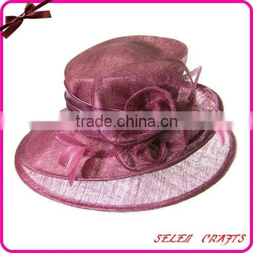 Fancy Sinamay Hat with White Ribbon Decorated