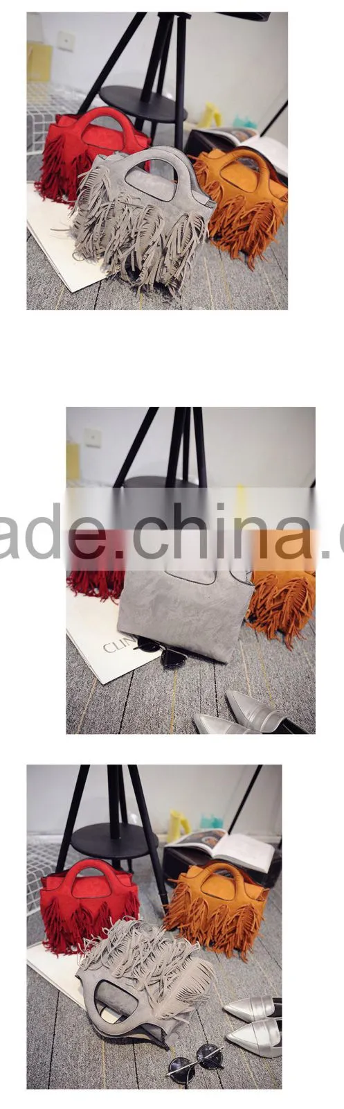 Wholesale leather tassel fringe bag girls pu tote handbags shoulder aslant female women bags