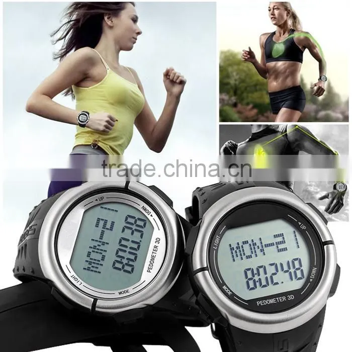 2015 Popular Pulse Rate Pedometer Watch with Heart Rate Watch with Pulse Alarm Clock Calorie Counter Watch