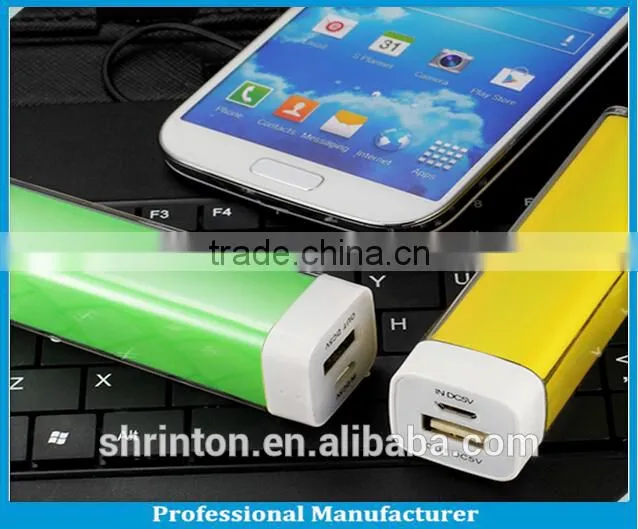 cellphone emergency charger lipstick shape power bank 2600mah, Newest refreshing color powerbanks 2600mah