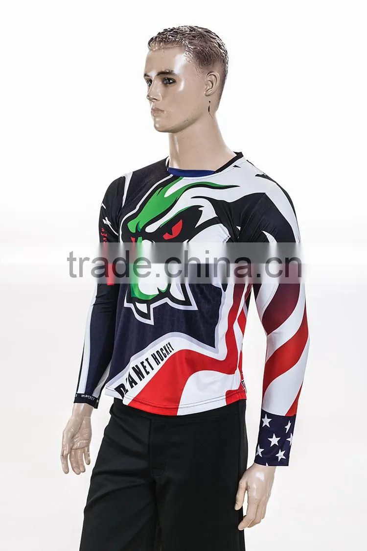 white color contrast blue color sewing polyester hockey shirts