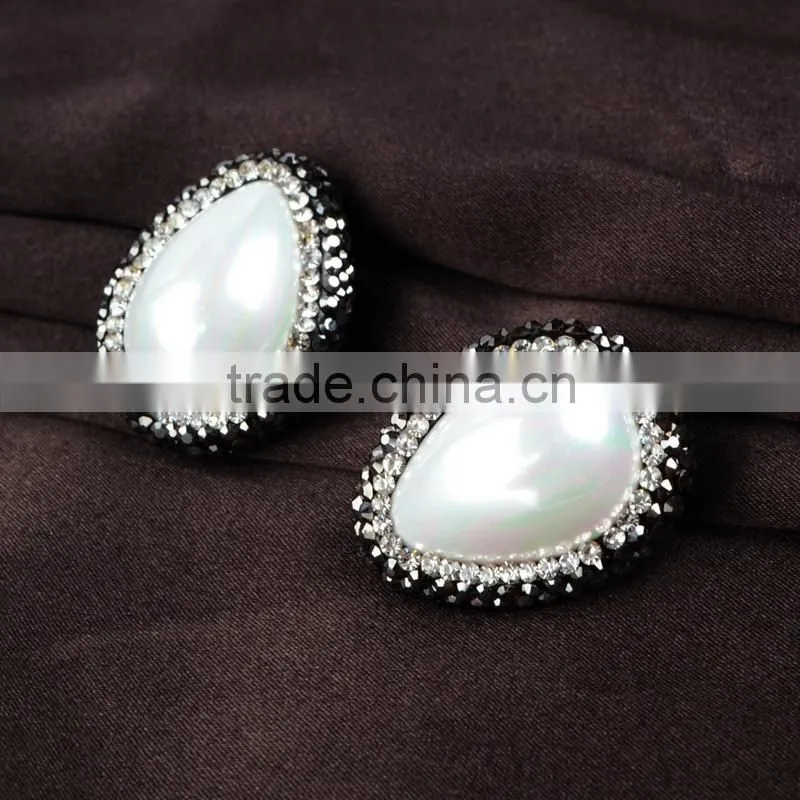Egg shape white shell pearl bead jewelry findings with white zircon