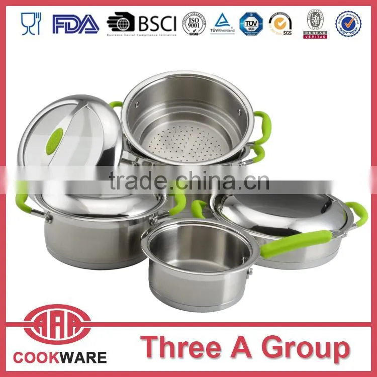 8 pcs cast double handle cookware set with steamer for wholesale