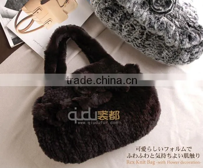 QD-LT8980 Factory Direct Sale Fur Handbag Cute Rex Rabbit Fur Handbag