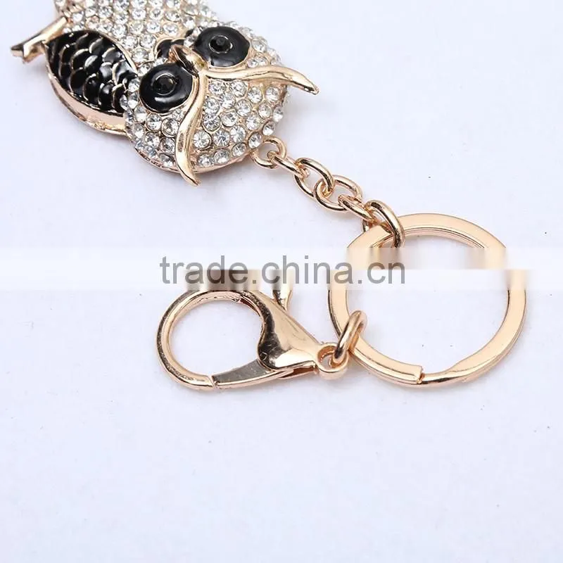 High End New Zin Alloy Metal Crystal Owl Pendant Key Chain Women Bag Accessories Gift